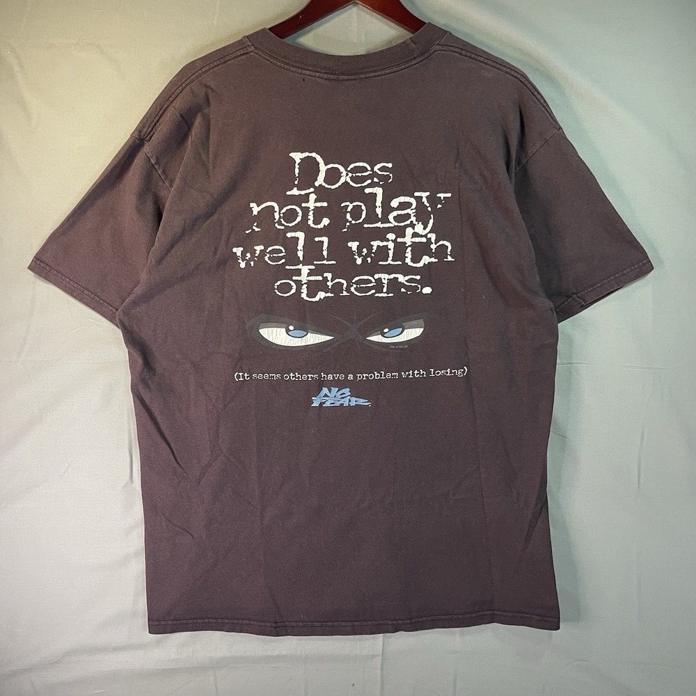 Vintage No Fear Does Not Play Well With Others Brown Men's XL T-Shirt Faded 90s